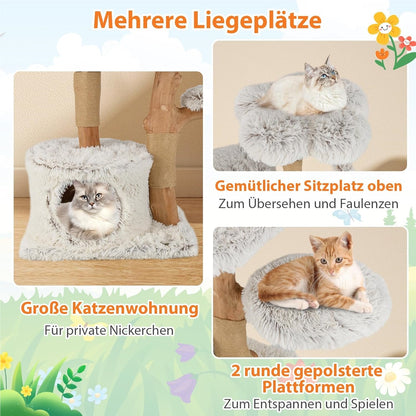 Krabpaal Kat – Krabboom Katten – Kattenmeubel – Klimpaal Kat – Kattenboom – 135 cm Hoog – Massief Houten Frame Met Jute Krabposts – Zacht Plush Zitgedeelte Wit