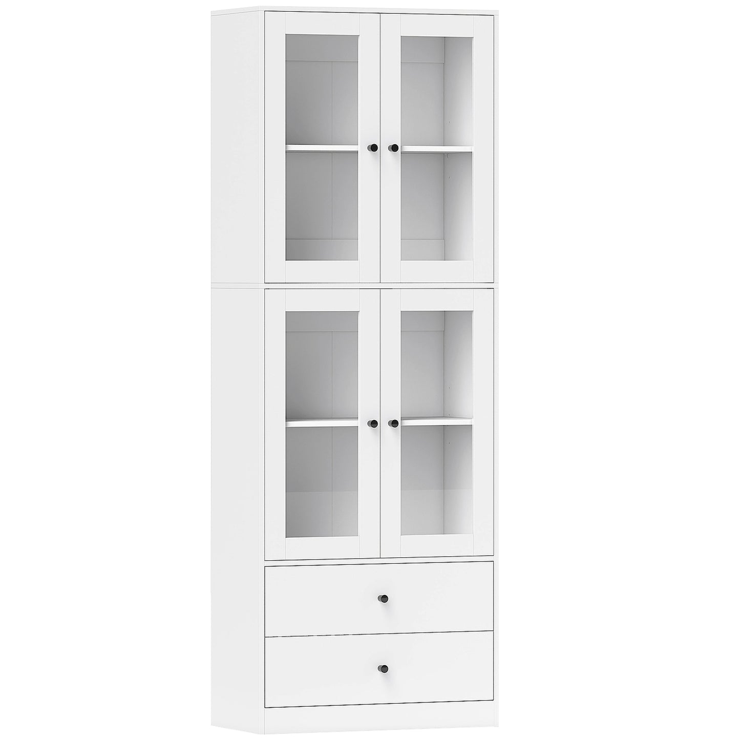 Keukenkast – Kast – Opbergmeubel – Dressoir – Ladekast – Wit – Glazen Deuren – Melamine Afwerking – Elektriciteitsvrij