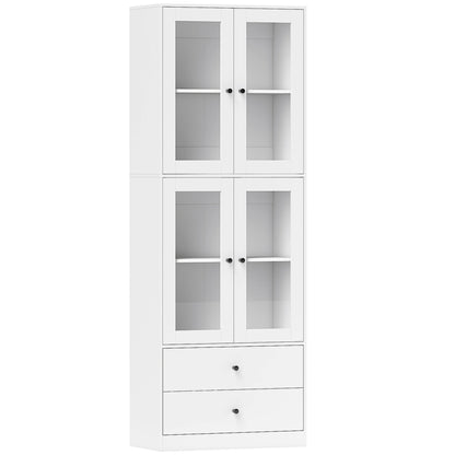 Keukenkast – Kast – Opbergmeubel – Dressoir – Ladekast – Wit – Glazen Deuren – Melamine Afwerking – Elektriciteitsvrij
