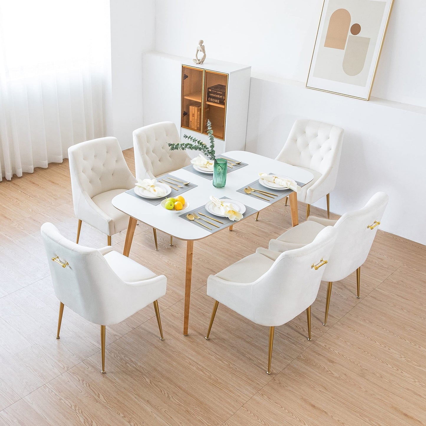 Set Eetkamerstoelen – Stoelen – Dinersstoelen – Kuipstoelen – Velours Stoelen – Grijs Gestoffeerd – Gouden Metalen Poten – Zachte Kussens – Stevige Stabiele Frame