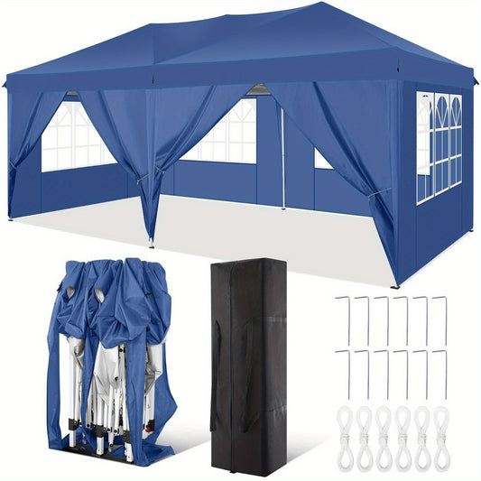 3×6m Pop-Up Zonnescherm – Partytent – Paviljoen – Schaduwdoek – Zonnescherm Tent – Blauw – Met 6 Afneembare Zijwanden – Water- en UV-bestendig Oxford Polyester