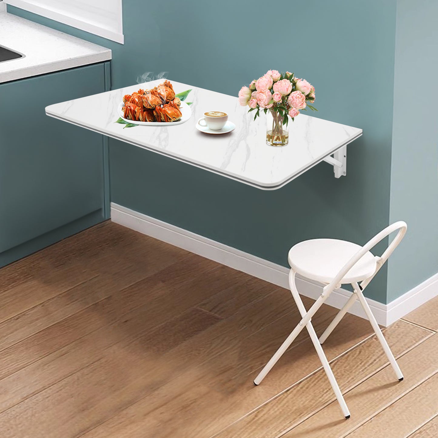 Wandklaptafel – Klaptafel – Muurtafel – Opklapbare Tafel – Ruimtebesparende Tafel – 80x40 cm – Hoogwaardig Wit Hout – Eenvoudige Montage