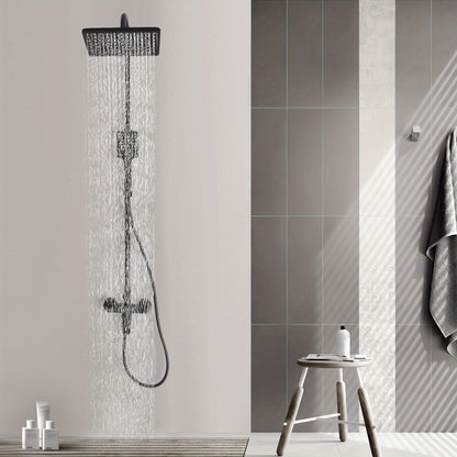 Badkraan – Badmengkraan – Badthermostaat – Handdouche – Doucheset – Mat Zwart – Messing – Hoogte Verstelbaar – Waterval Uitloop