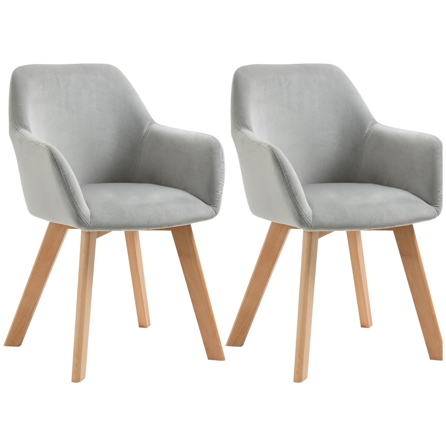 Eetkamerstoel – Stoel – Dinersstoel – Zithoekstoel – Fluwelen Stoel – Set Van 2 – Grijs Met Houten Poten – Ergonomisch Design – Max 120 Kg Draagkracht