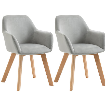 Eetkamerstoel – Stoel – Dinersstoel – Zithoekstoel – Fluwelen Stoel – Set Van 2 – Grijs Met Houten Poten – Ergonomisch Design – Max 120 Kg Draagkracht