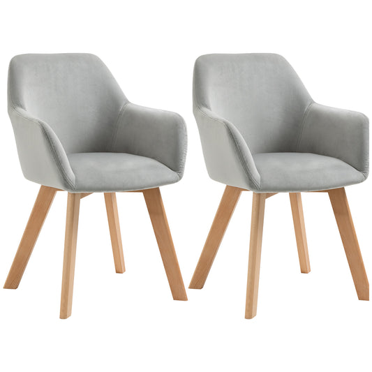 Eetkamerstoel – Stoel – Dinersstoel – Zithoekstoel – Fluwelen Stoel – Set Van 2 – Grijs Met Houten Poten – Ergonomisch Design – Max 120 Kg Draagkracht