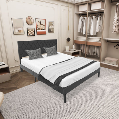 Bedframe – Gestoffeerd Bed – Tweepersoonsbed – Lattenbodem – Slaapbank – Kunstleer Hoofdbord – 160x200 cm – Draagkracht 300 kg