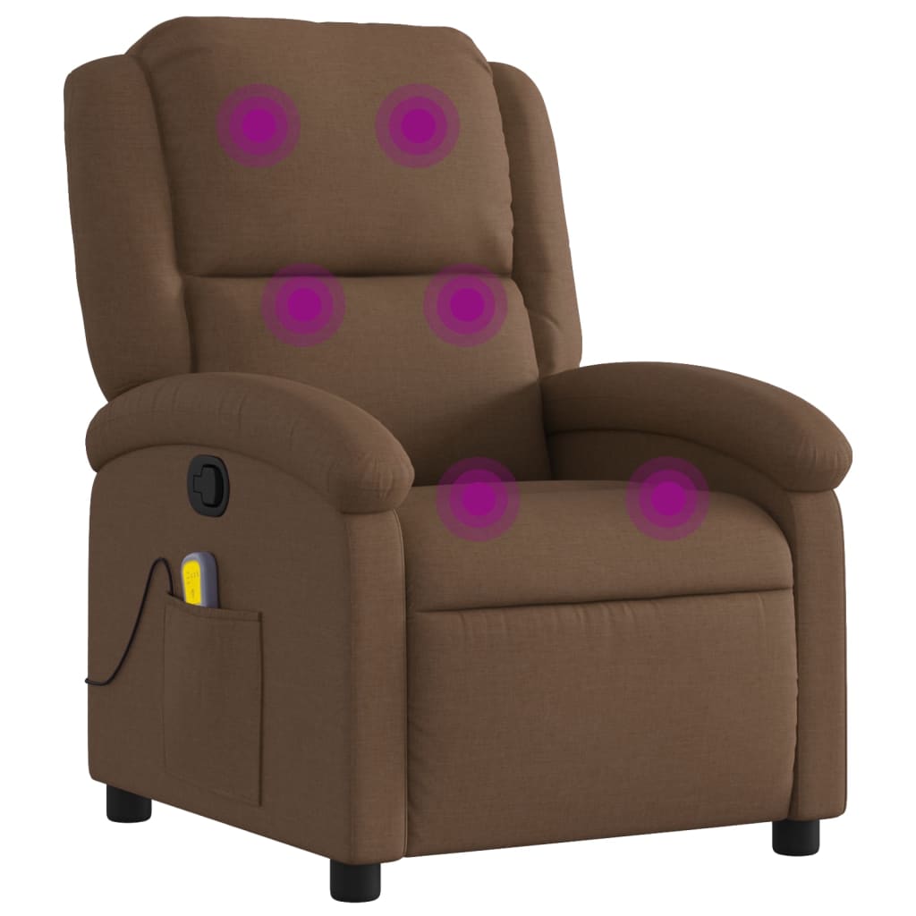 Verstelbare massagestoel – Relaxstoel – Fauteuil – Massagefauteuil – Lounge stoel – Bruin ademend textiel – 6-punts vibratiemassage