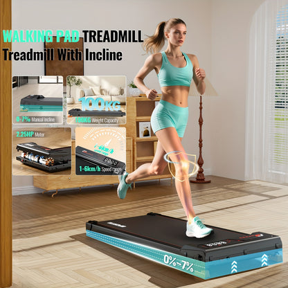 Loopband – Wandelband – Hardloopband – Walking Pad – Treadmill – 7% Helling – Stille 2,25PK Motor – Opvouwbaar, Compact & Draagbaar