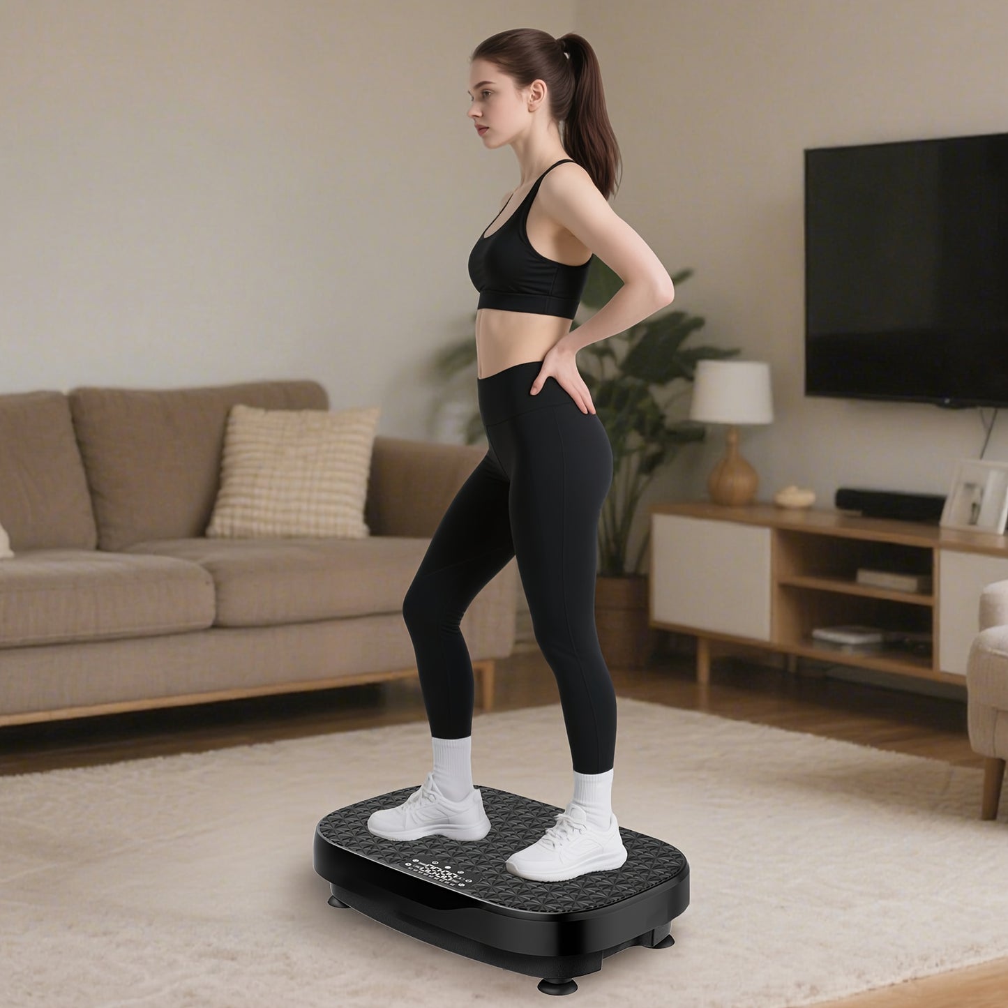 Trilplaat – Vibratieplaat – Powerplate – Vibratietrainer – Fitnessapparaat – Volledige Lichaamstraining – Inclusief Weerstandsbanden – Compact en Stabiel Platform – 220-240V Aansluiting – Zwart