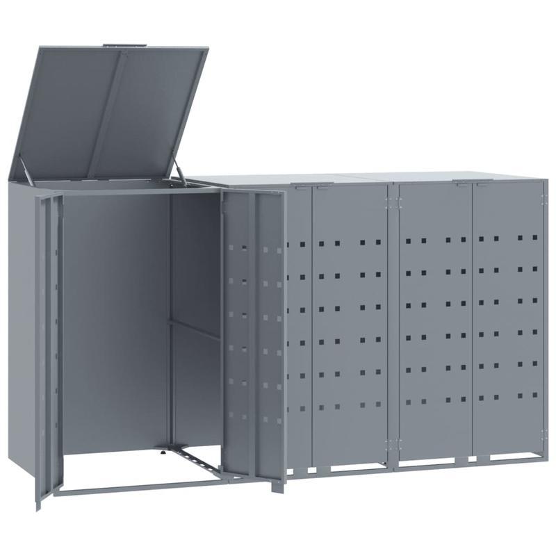 Vuilnisbak – Afvalbak – Prullenbak – Afvalcontainer – Afvalemmer – Grijs – Stevig Metaal – Ventilatie Met Wielen – 207x79x117 cm – Roestbestendig