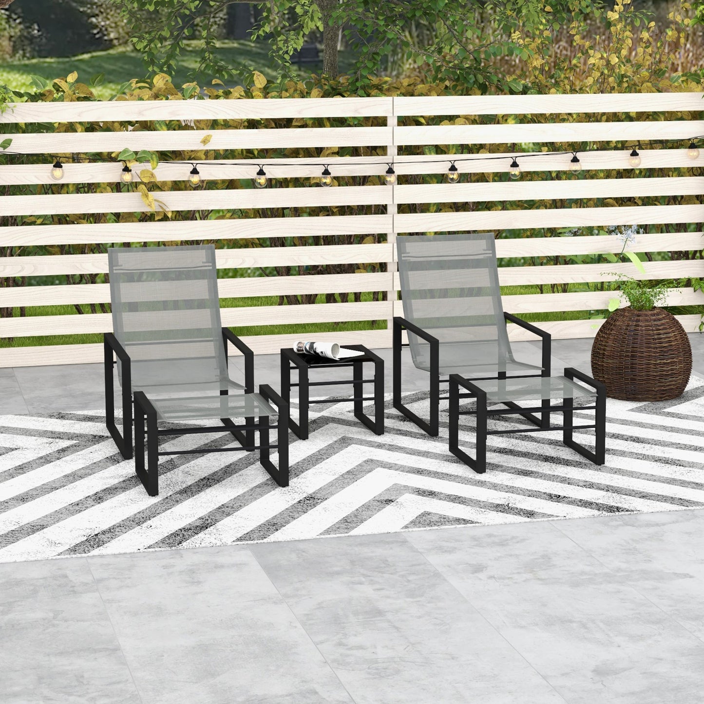 Loungeset – Tuinmeubilair – Buitenmeubels – Balkonset – Terrasstoel – Compact en Weerbestendig – Comfortabel Grijs Mesh