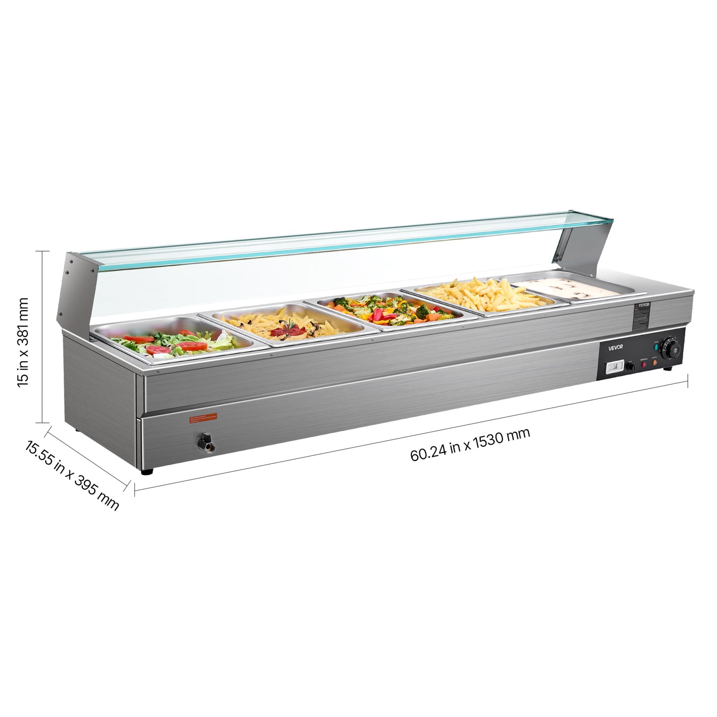 Voedselwarmer – Warmhoudplaat – Buffetwarmer – Bain-Marie – Chafing Dish – 5 Pannen 7,6L – Roestvrij Staal met Glazen Afdekking