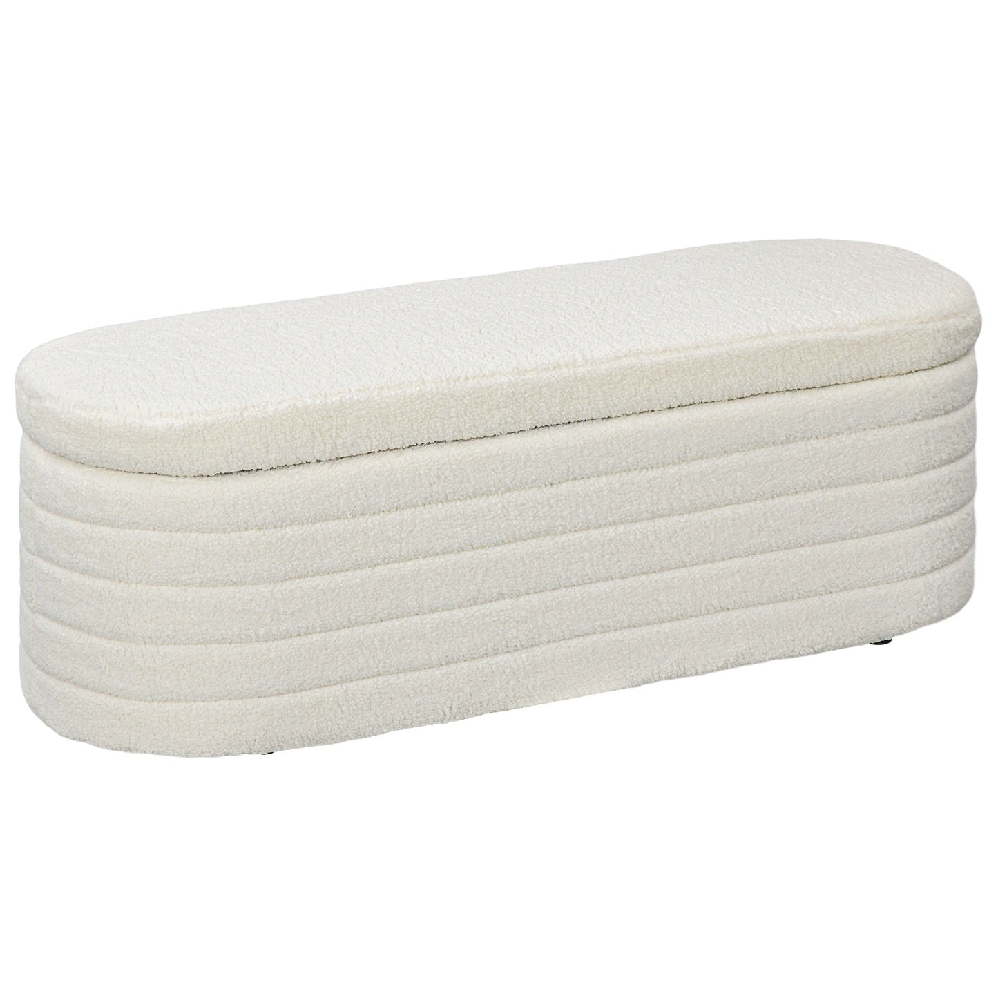 Bedbank – Slaapbank – Opberger – Zithoek – Bankje – Teddy Fleece Bekleding – Met Verborgen Opbergruimte – 116x41x40,5 cm – Crèmewit