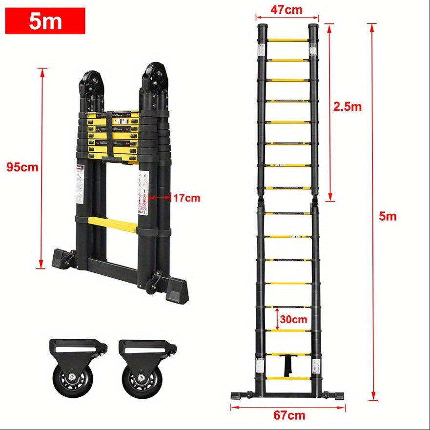 Telescopische Ladder – Telescoopladder – Vouwladder – Uitschuifbare Ladder – Aanleunladder – Aluminium – Max. 150 kg Draagkracht – Compact Opvouwbaar