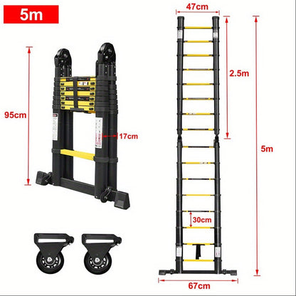 Telescopische Ladder – Telescoopladder – Vouwladder – Uitschuifbare Ladder – Aanleunladder – Aluminium – Max. 150 kg Draagkracht – Compact Opvouwbaar