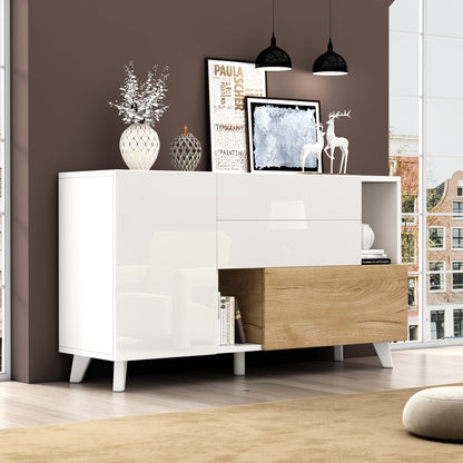 Opberkkast – Bergkast – Kast – Dressoir – Wit en Khaki – Bamboe Materiaal – Geen Montage Nodig