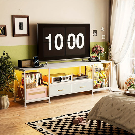 TV-Meubel voor 70-Inch TV – Met Lades en Open Vakken – Witte TV-Kast 180x40x58 cm voor Woonkamer of Slaapkamer