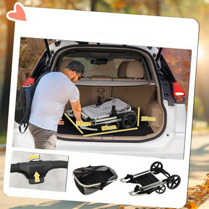 Hondenwagen – Hondenbuggy – Hondenkar – Dierenwagen – Draagwagen – 2-in-1 Opvouwbaar Design – Remmen & Power Windows – Lichtgewicht Polyester – Max 15 kg
