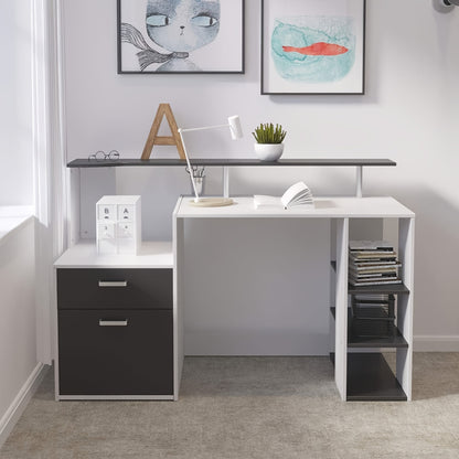 Bureau – Computertafel – Bureautafel – Werkplek – Studieplek – Met Boekenkast – Ruime Opbergruimte – Stevig Metaal en Hout