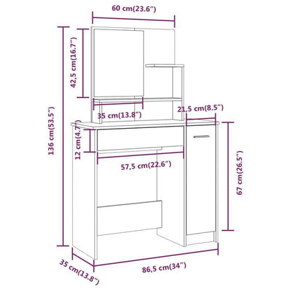 Make-up Tafel – Kaptafel – Schminktisch – Make-up Bureau – Make-up Station – Zwart – Hardhouten Constructie – Compact Met Grote Spiegel 86x36x135 cm