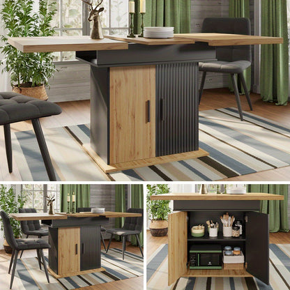 Uitschuifbare Eettafel – Inklapbare Tafel – Eetkamertafel – Keukentafel – Retro Tafel – Ruimtebesparend – Opbergruimte Met Lades – 110-140 cm – Met Metalen Frame – Geen Montage