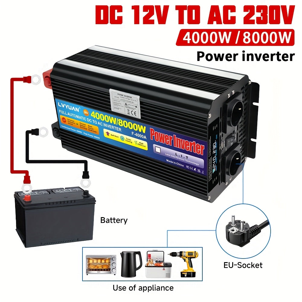 12V Omvormer – Stroomomzetter – Converter – Spanningsomvormer – Inverter – Krachtige 4000W Vermogen – Ingebouwde Beveiliging
