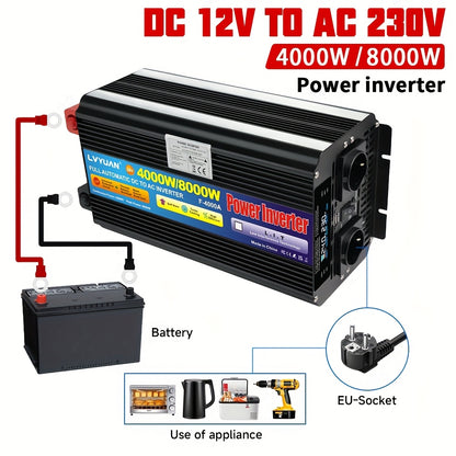 12V Omvormer – Stroomomzetter – Converter – Spanningsomvormer – Inverter – Krachtige 4000W Vermogen – Ingebouwde Beveiliging