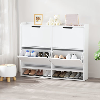 Schoenenkast – Schoenmeubel – Schoenopberger – Schoenrek – Halmeubel – Wit – 4 Kanteldeuren – Ruime Opbergruimte Voor 16-24 Paar Schoenen
