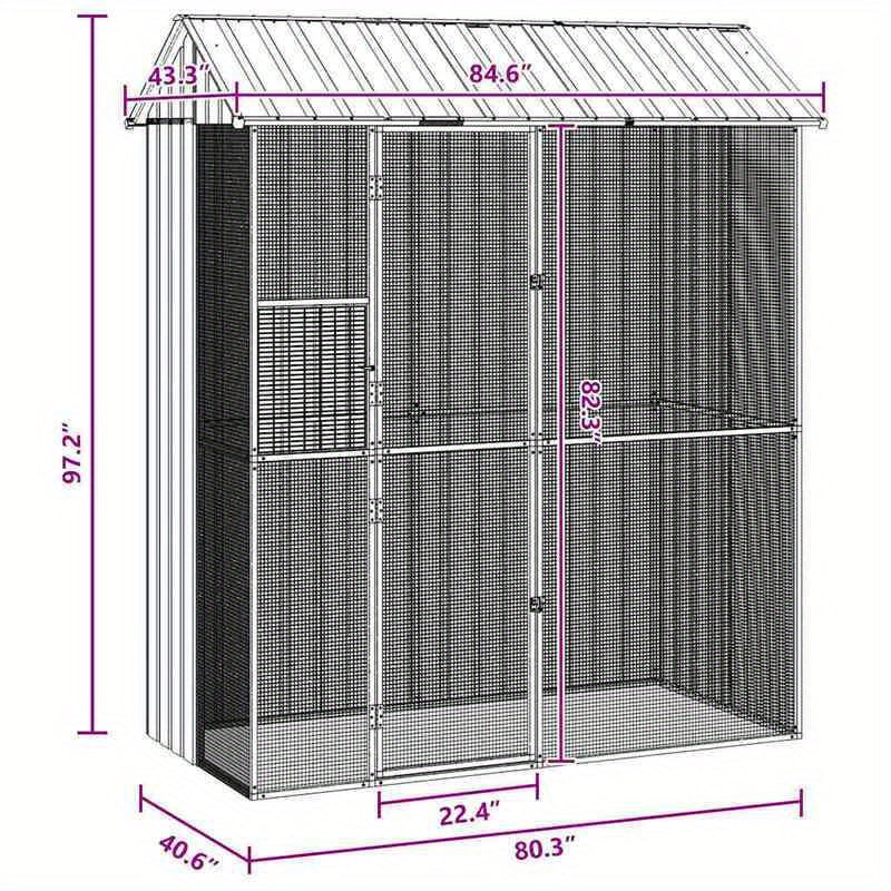 Buitenvolière – Vogelkooi – Vogelkooi Buiten – Vogelkooi Groot – Buitenren – Antraciet – Gegalvaniseerd Staal – Ruim 215x110x247 cm – Weerbestendig & Predatorbestendig