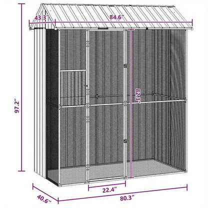 Buitenvolière – Vogelkooi – Vogelkooi Buiten – Vogelkooi Groot – Buitenren – Antraciet – Gegalvaniseerd Staal – Ruim 215x110x247 cm – Weerbestendig & Predatorbestendig