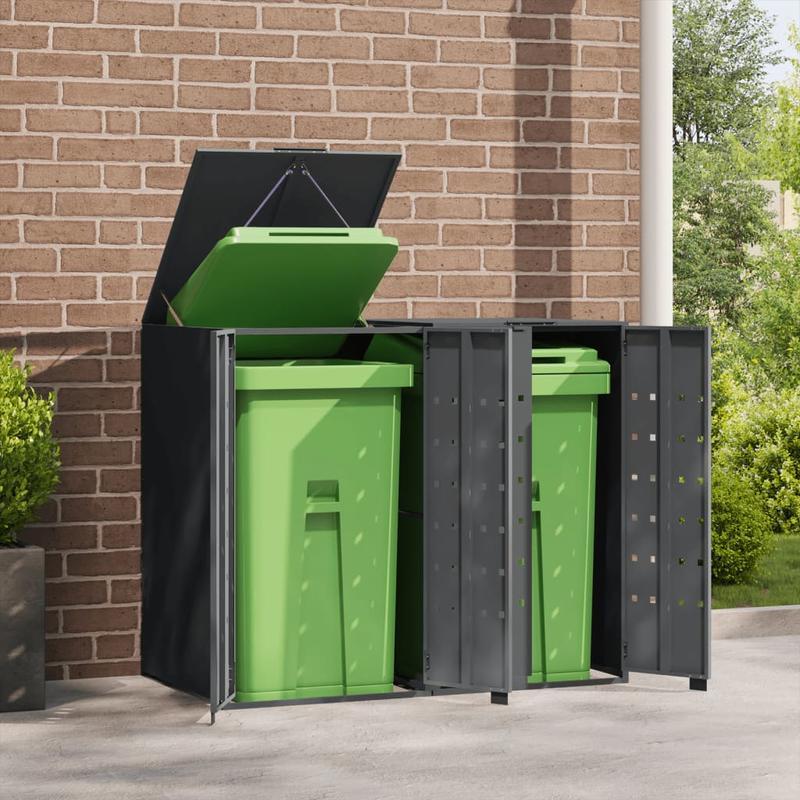 Afvalcontainer – Vuilnisbak – Afvalbak – Afvalemmer – Container – 2 Vaks – Stalen Behuizing – Wielen – Geventileerd Design – Ergonomische Handvatten – Antraciet – 138x79x117 cm – Zonder Elektriciteit