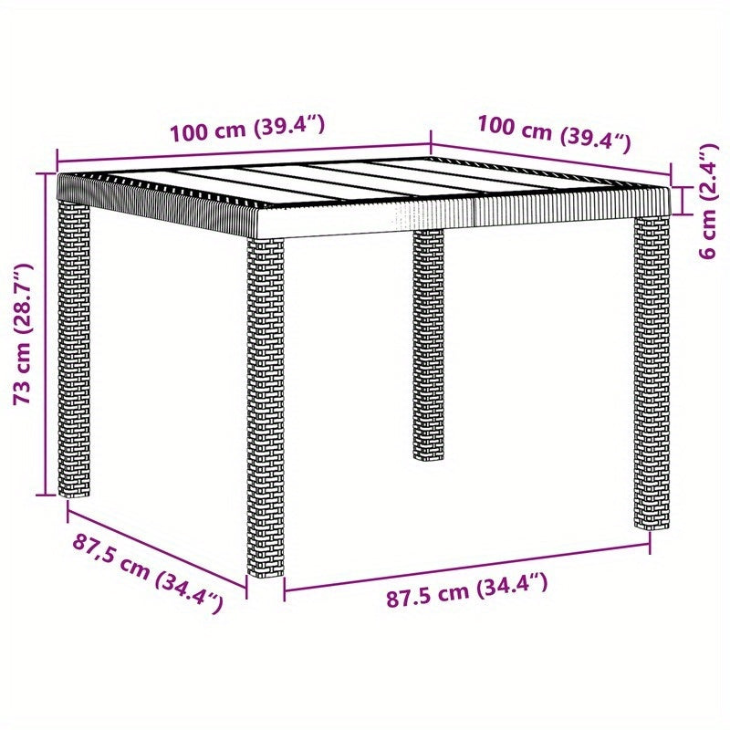 Tuintafel – Buitentafel – Terrastafel – Eettafel – Balkon tafel – Weerbestendig – Poly Rattan Antraciet 100x100x73 cm