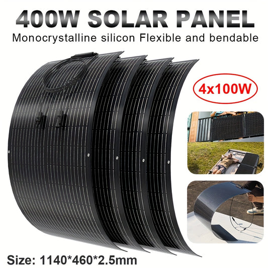 Flexibel Zonnepaneel 400W – Monokristallijn Solar Module – Buigbaar Solar Paneel – Zonnecel Laadpaneel – Mobiel Zonnepaneel – Hoog Rendement 4x100W – Lichtgewicht & Waterdicht