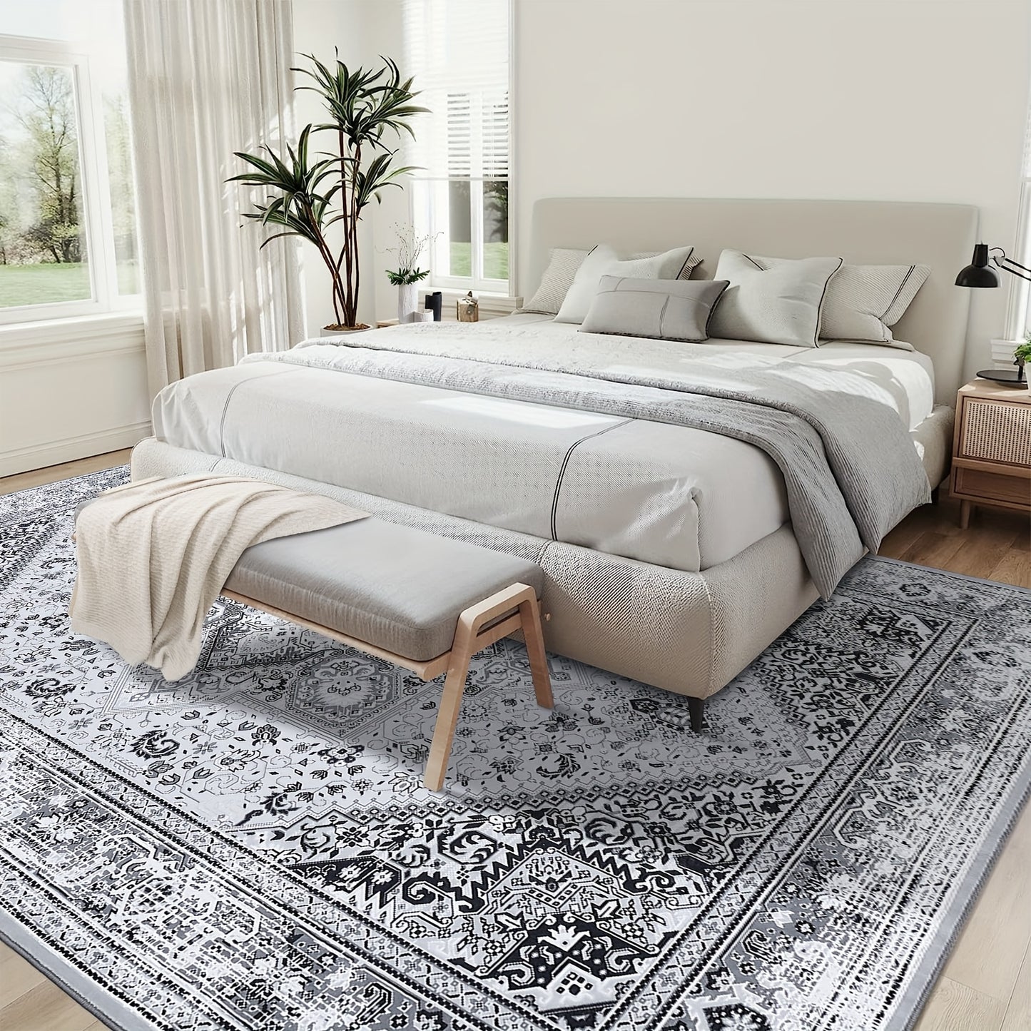 Vloerkleed – Tapijt – Lopertapijt – Speeltapijt – Antislipkleed – Laagpolig – Machinewasbaar – Lichtgewicht – Bohemian Vintage Grijs