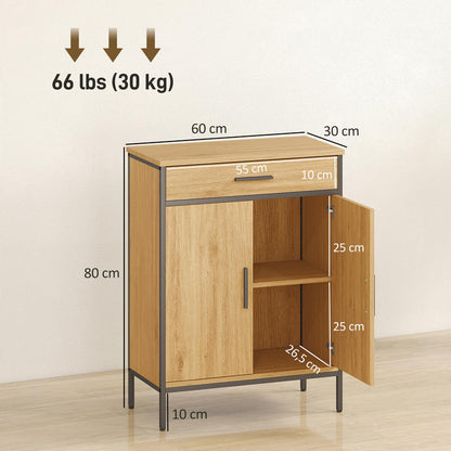 Industrial Modern Bathroom Shelf Cabinet with Two-Tier Shelves & Large Drawer - Freestanding Bathroom Storage Organizer with Oak Finish, Sturdy Construction, Space-Saving Design for Bathroom, Kitchen, or Living Room - Moistur