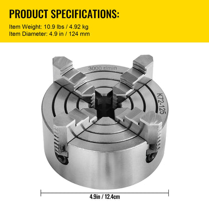 toerbankklauw – bankijzerklauw – klauwplaat – draaibankklauw – 4-klauws klauwplaat – 125 mm diameter – hoogwaardig gietijzer