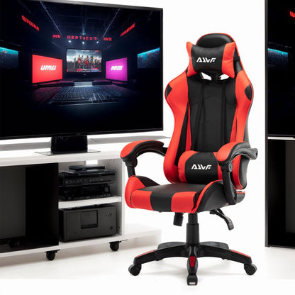 Gamingstoel – Bureaustoel – Computstoel – Racerstoel – Ergonomische Stoel – Verstelbare Rugleuning – Memory Foam Zitting – Kunstleren Bekleding – Rood