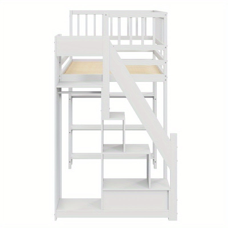 Hoogslaper – Eenpersoonsbed – Stapelbed – Kinderbed – Opbergbed – 90 x 200 cm – Geïntegreerde Kledingkast – Veiligheidsladder