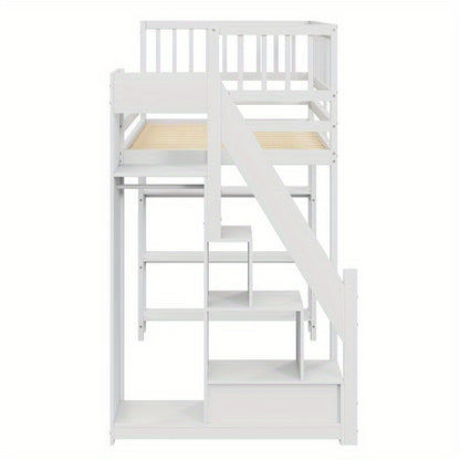 Hoogslaper – Eenpersoonsbed – Stapelbed – Kinderbed – Opbergbed – 90 x 200 cm – Geïntegreerde Kledingkast – Veiligheidsladder