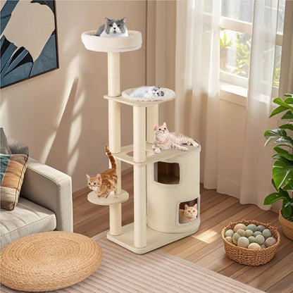 Krabpaal Kat – Klimboom Kattenmeubel – Speelboom Kat – Krabton – Kattenhuis – 151 cm Hoog – Natuurlijk Houten Sisal Krabpost