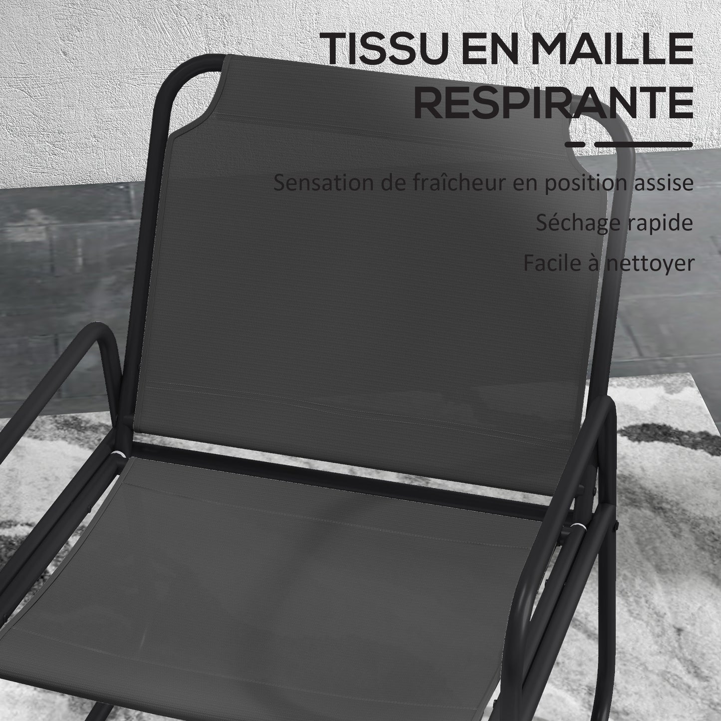 Tuinset – Tuinmeubilair – Bistroset – Loungeset – Balkonset – Gepoedercoat Staal – Ademend Textilene Grijs