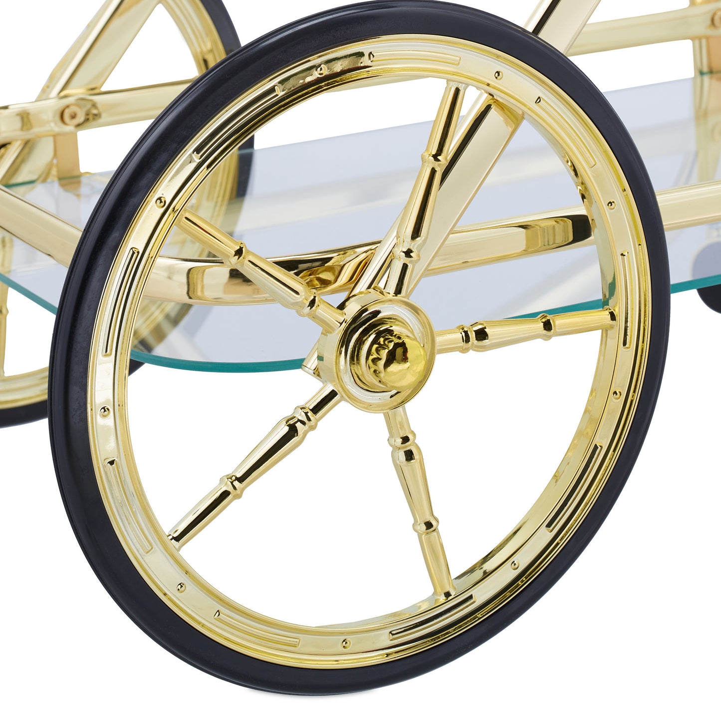 Serveerwagen Messing – Serveerwagen Op Wielen – Theewagen – Trolley – Dressoir – Met 2 Glazen Planken – Stevig Metalen Frame