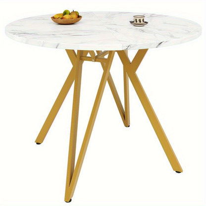 Ronde Eettafel – Ronde Tafel – Eetkamertafel – Keukentafel – Compacte Tafel – Natuurlijke Kleur – Stevige Metalen Poten – Geen Montage Nodig