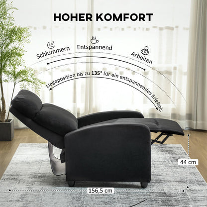 Relaxstoel – Fauteuil – Draaistoel – Loungestoel – Relaxfauteuil – Verstelbaar tot 135° – Uitschuifbare Voetensteun – Polyester Bekleding – 5-Wielige Stevige Basis – Handmatige Bediening – Modern Zwart Design