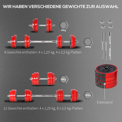 Dumbbell Set 20kg S 2in 1 Adjustable Dumbbell And Barbell Red And Black Suitable for Home Gym And Muscle Training 21.5 X 21.5 X 3.8cm, Fullbody Exercise
