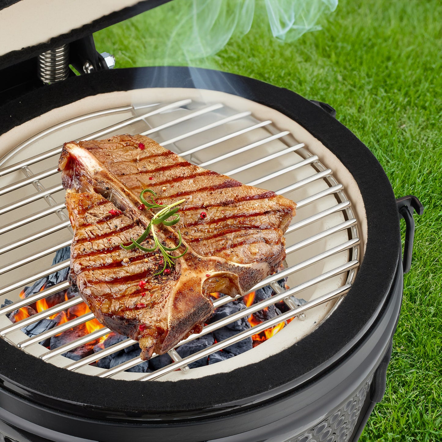 Kamado Grill – Houtskoolbarbecue – Keramische BBQ – Barbecue Oven – Buitenkeuken – Blauw – Ø 32 cm Grilloppervlak – Ingebouwde Thermometer Tot 450°C