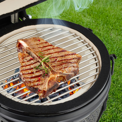 Kamado Grill – Houtskoolbarbecue – Keramische BBQ – Barbecue Oven – Buitenkeuken – Blauw – Ø 32 cm Grilloppervlak – Ingebouwde Thermometer Tot 450°C
