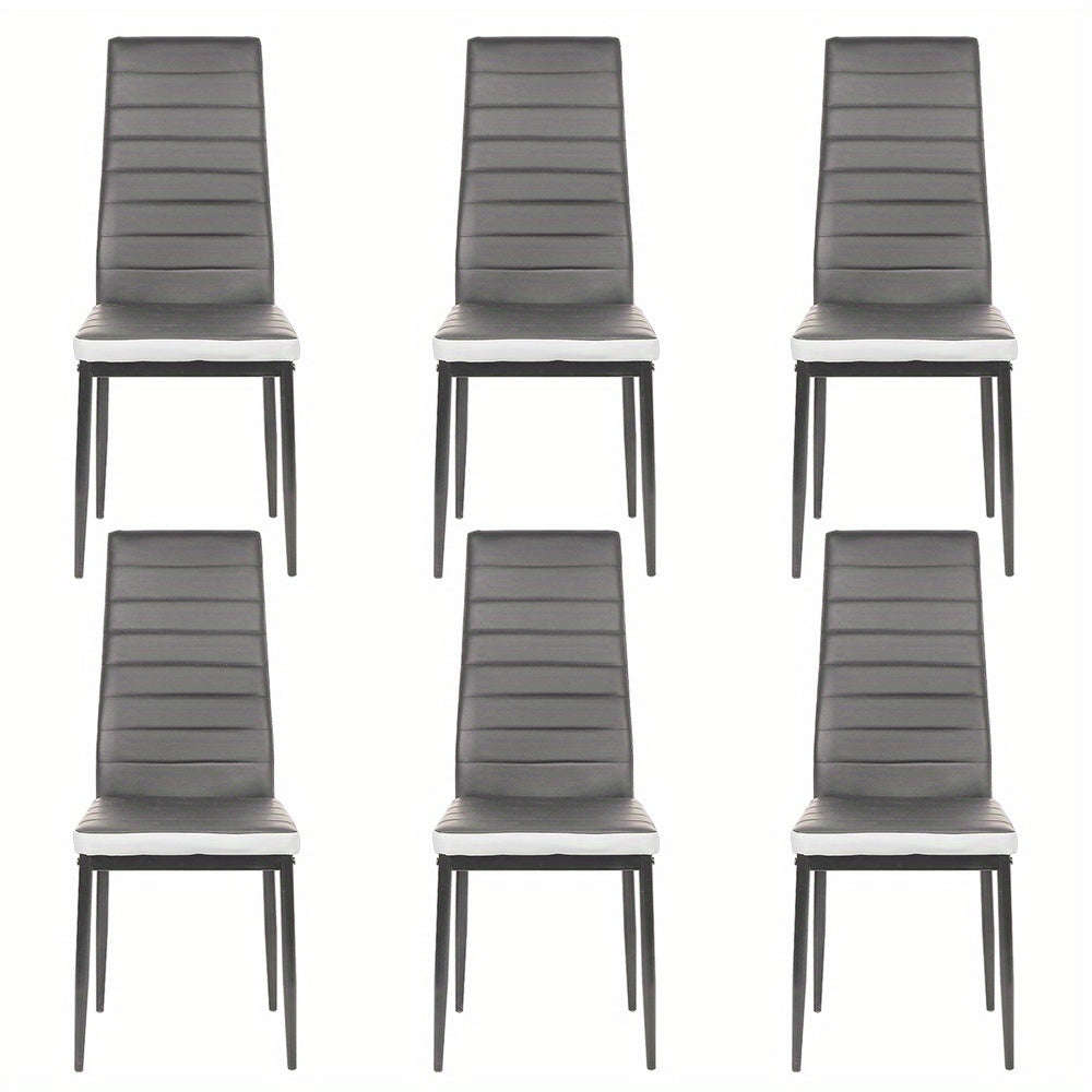 6pcs Commercial-Grade Faux Leather Chairs | Heavy-Duty Metallic Legs & High-Back Ergonomic Design, Scratch-Resistant, Easy to Clean - Ideal for Restaurants, Offices, and Homes, Dining Room Chairs