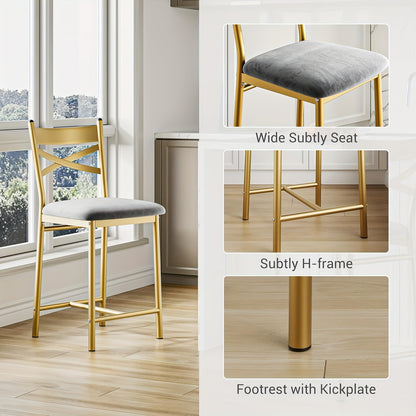 Barstoelen Set – Barkrukken – Keukenstoelen – Counterstoelen – Barstoelen Met Rugleuning – Zacht Gestoffeerd Met Memory Foam – Stevig Met Metalen Frame